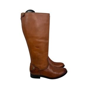 FRYE Melissa Button Lug Back Zip Cognac Genuine Leather Tall Women’s Sz 7.5